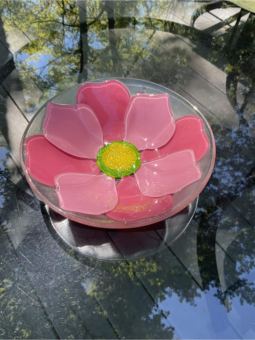 Villeroy Boch Floral Pink Rose Fused Glass Bowl 6 3/4” Brazil